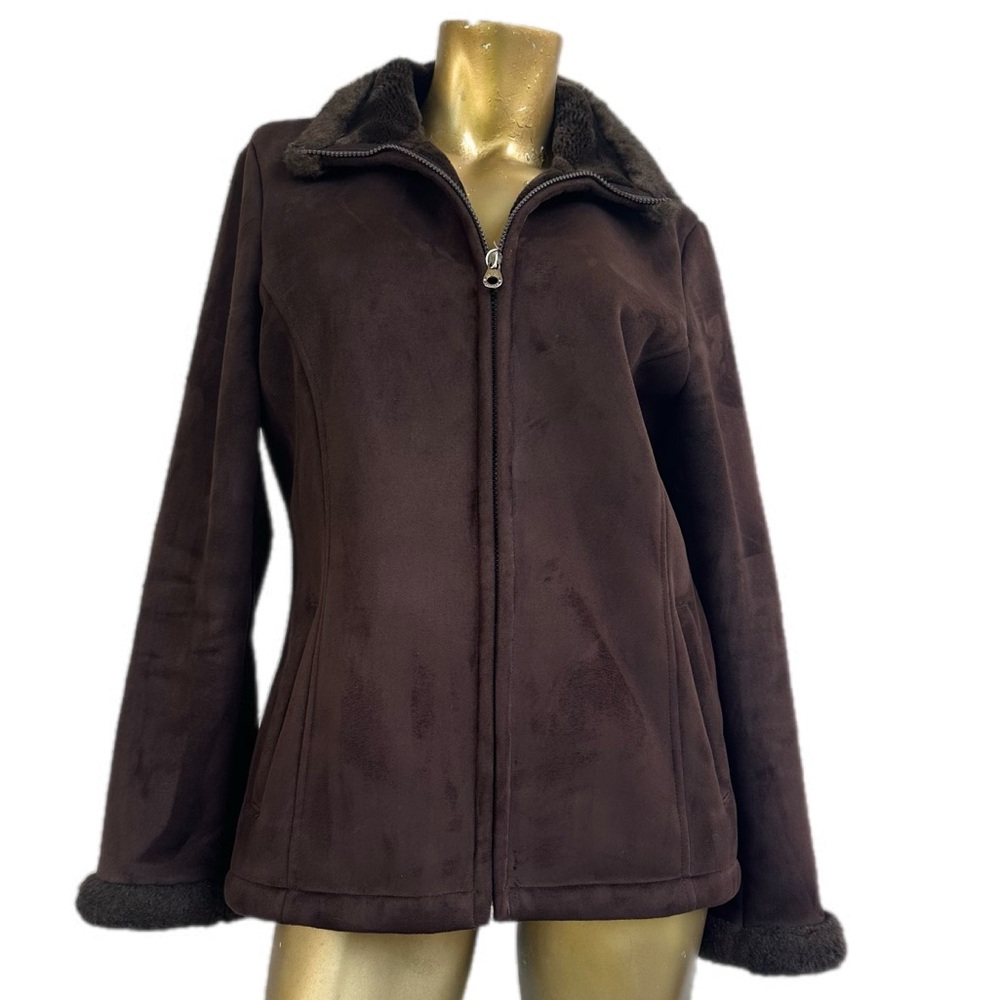 Y2K Esprit Outerwear Micro Suede soft faux Sherpa-Lined zipper Jacket size L